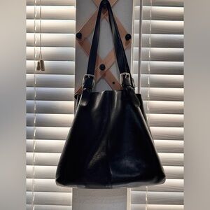 J. JILL BLACK LEATHER TOTE PURSE SHOULDER BAG